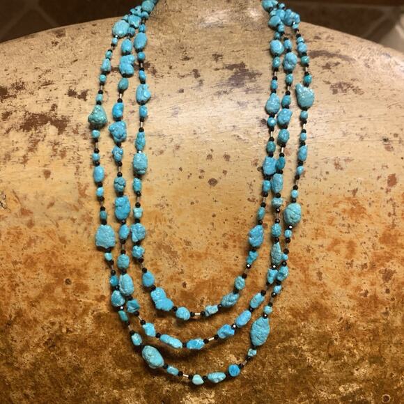 Jay King Necklace Sterling Silver, Turquoise & Black Spinel Three Strand DTR - Picture 2 of 9